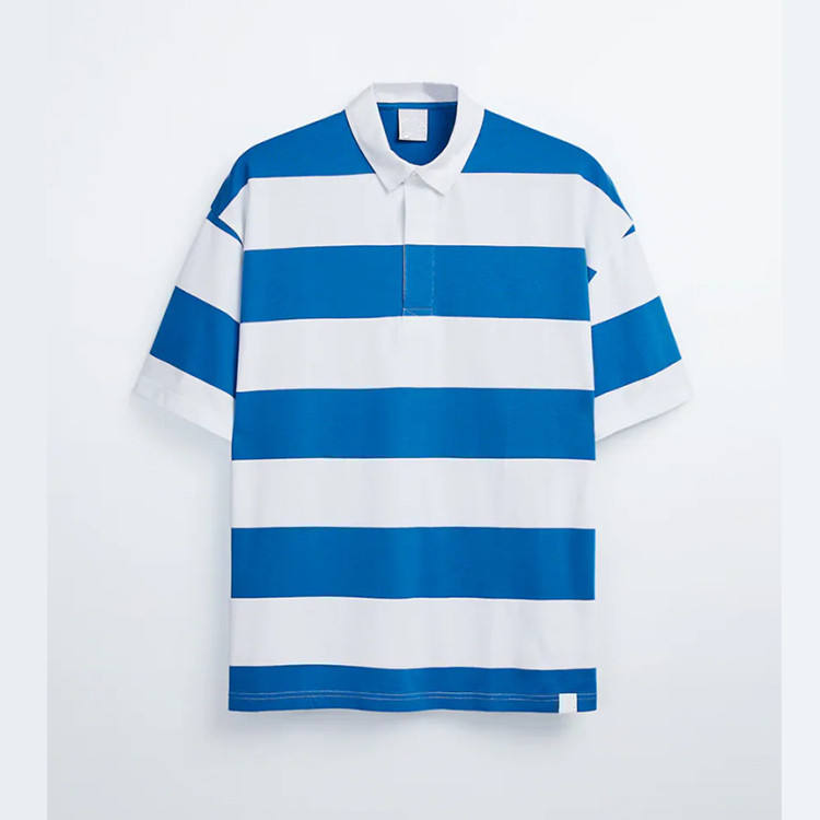 Pl510 Custom Wholesale Oversized Wide Stripe Fashion Short Sleeve Rugby Polo Shirt For Man