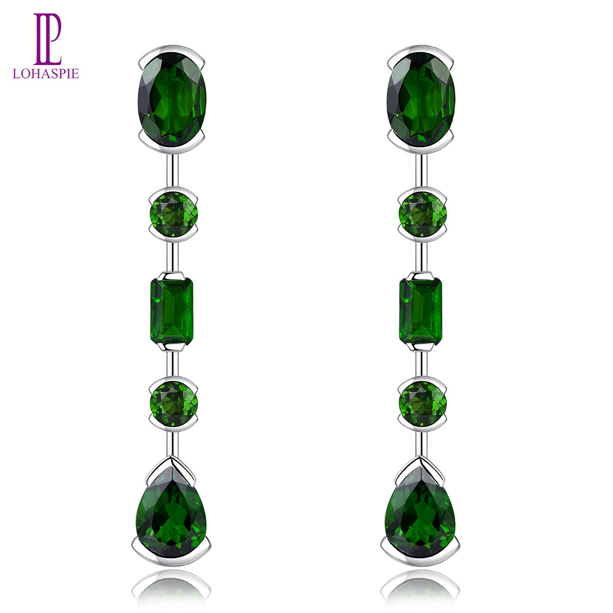 Lohaspie Jewelry Genuine 3.5 Carats Drop Earring Silver 925 Original Natural Chrome Diopside Drop Earring Green Gemstone Earings For Women Birthday Gift Jewelry