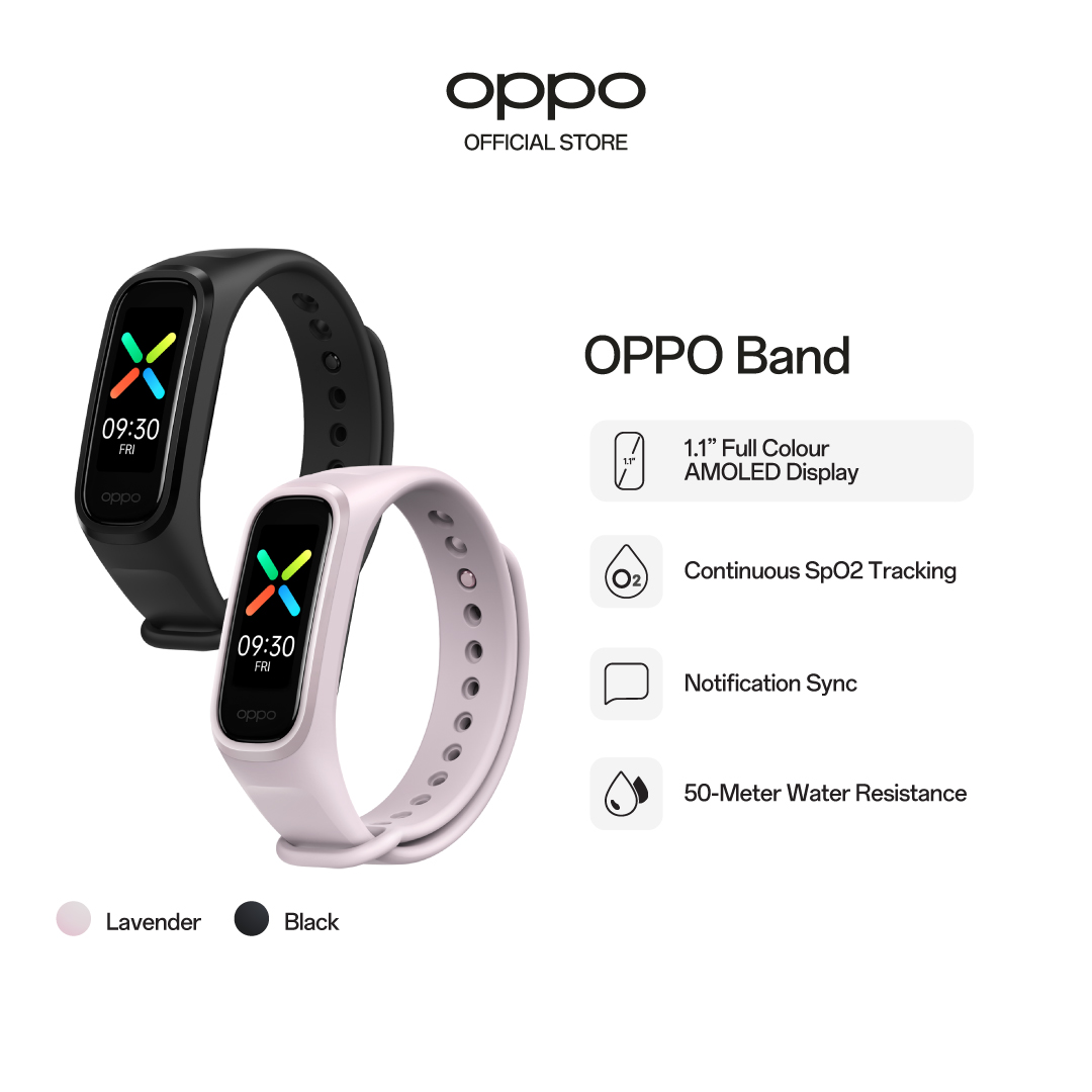 OPPO Band / 1.1-inch AMOLED Screen / SpO2 Monitoring / Heart Rate Monitoring / 12 Workout Modes / Water Resistance / Notification Sync