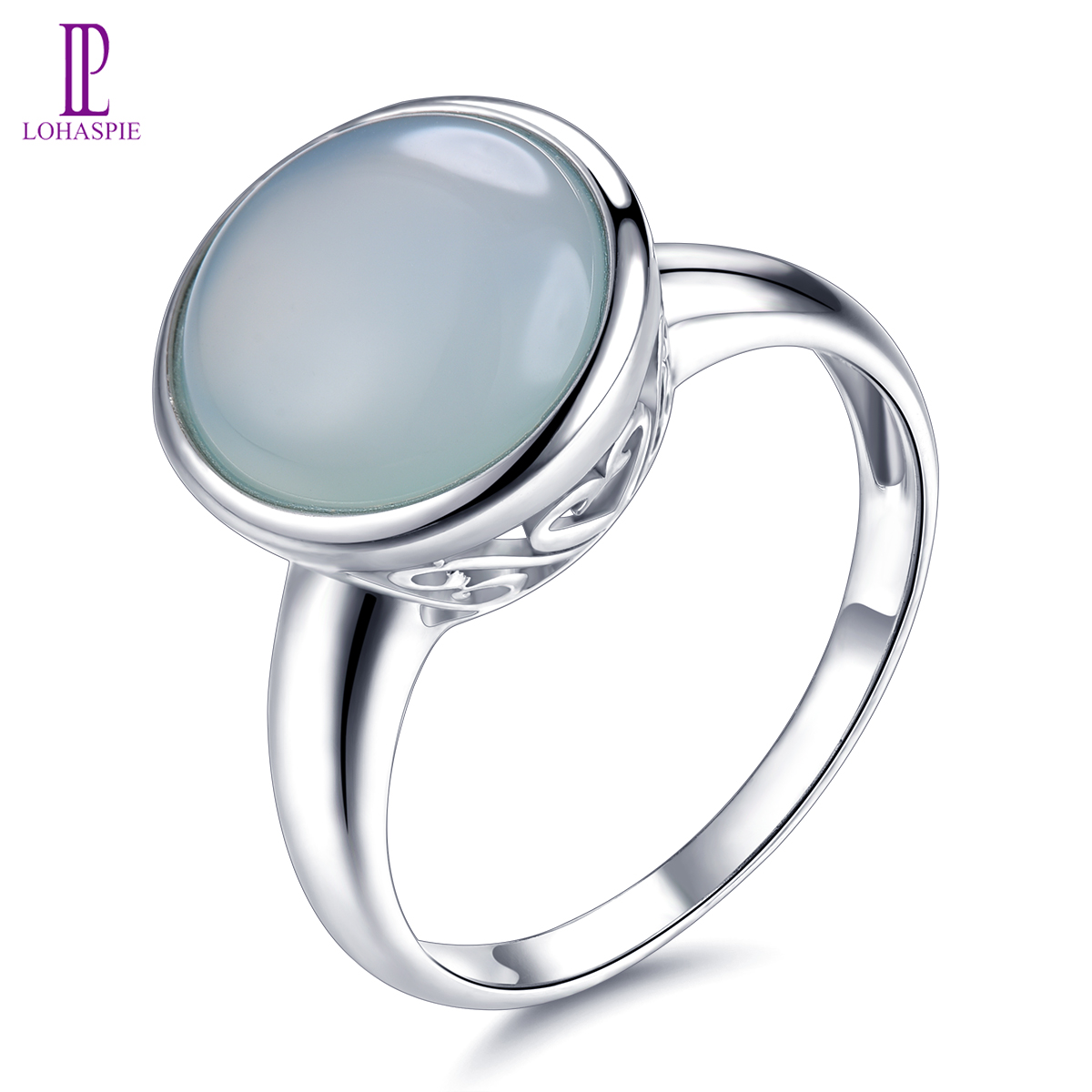 Real 925 Sterling Silver Simple Design Women's Chalcedony Wedding Ring