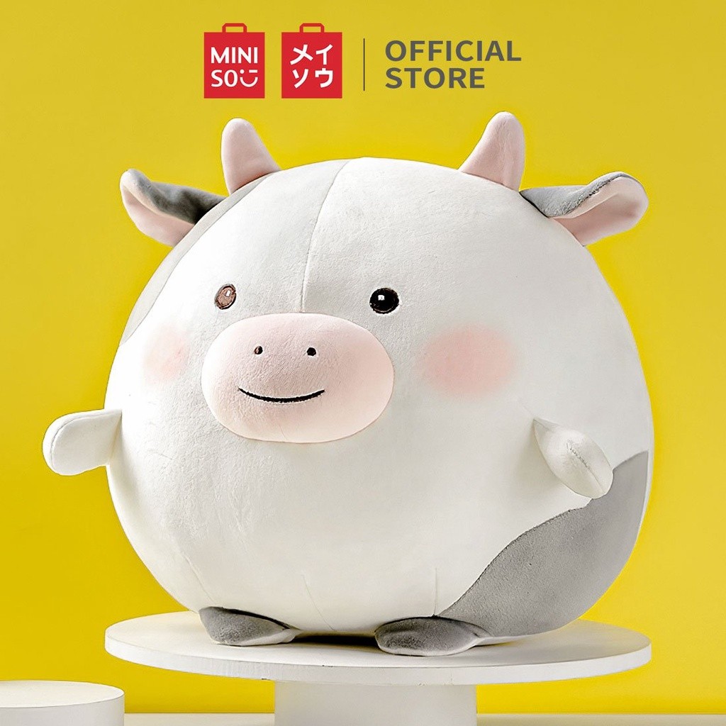 Miniso Round Cow Plush Toys Stuffed Toys Soft Kids Pillow Home Car Decoration Cushion
